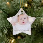 Baby's First Christmas Photo Ceramic Ornament<br><div class="desc">Your favorite photo on a star shaped ceramic ornament. Upload your own image to create Christmas tree ornaments for yourself or give as a gift to family,  friends,  parents and grandparents!</div>