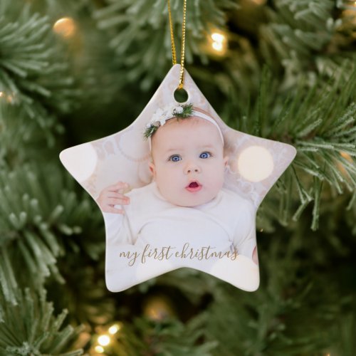 Babys First Christmas Photo Ceramic Ornament