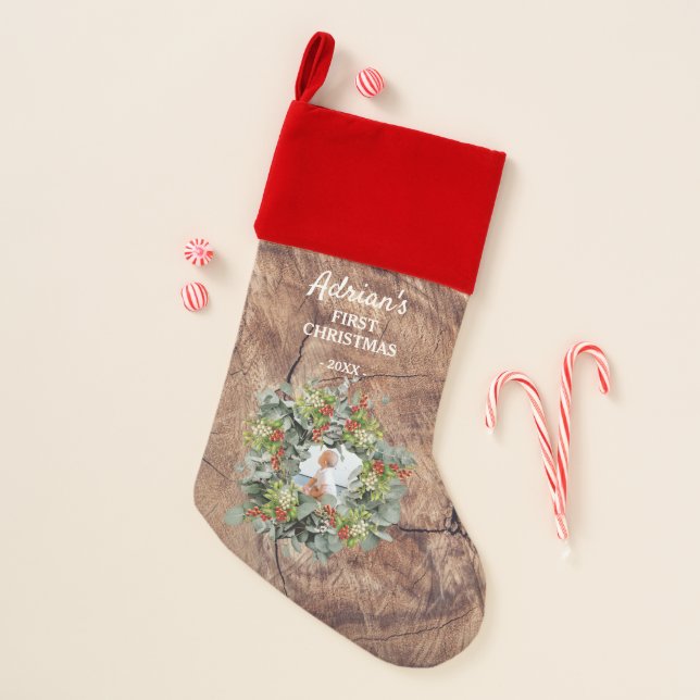 Baby's First Christmas Photo Christmas Stocking (Front)
