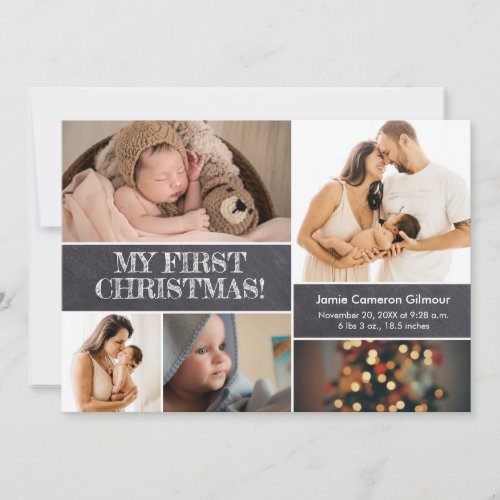 Babys first Christmas Photo collage chalkboard  Thank You Card