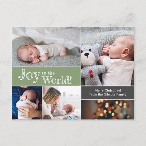 Babys first Christmas Photo collage Green Postcard