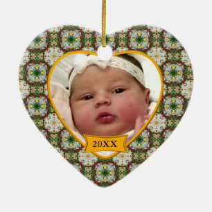Baby's First Christmas Photo Colorful Pattern Ceramic Ornament