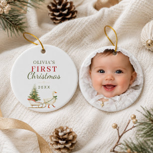 Baby's First Christmas photo coquette Goose Ceramic Ornament