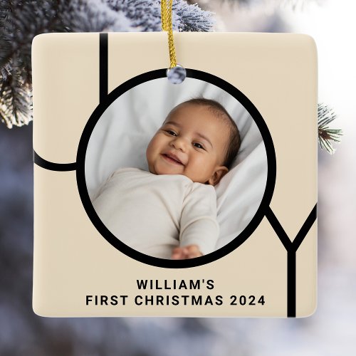 Babys First Christmas Photo Cream Ceramic Ornament