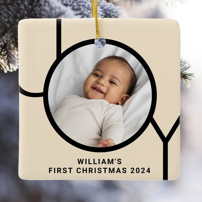 Baby's First Christmas Photo Cream Ceramic Ornament (Creator Uploaded)