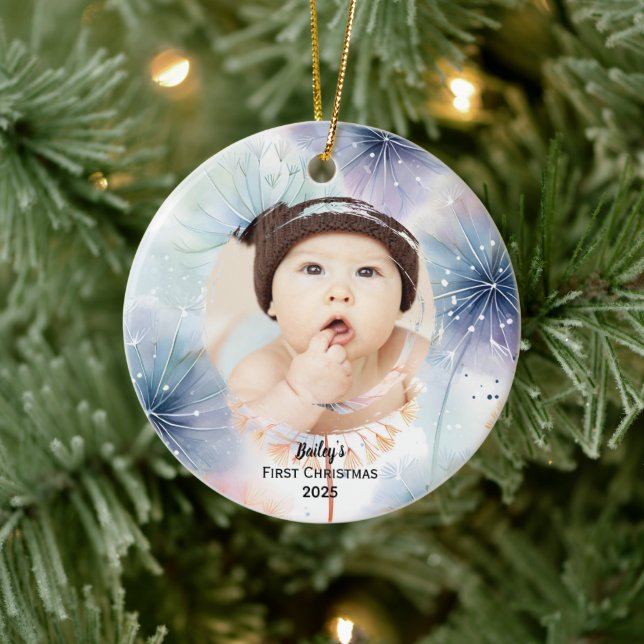 Baby's First Christmas Photo Dandelion,  Ceramic Ornament (Tree)