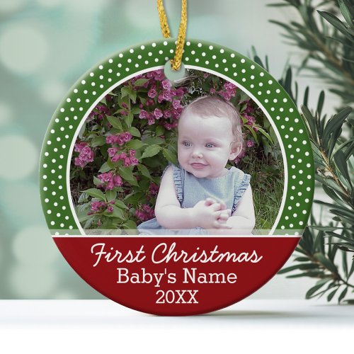 Babys First Christmas Photo _ Double Sided Ceramic Ornament