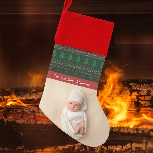 Babys First Christmas Photo Festive Red Green Christmas Stocking