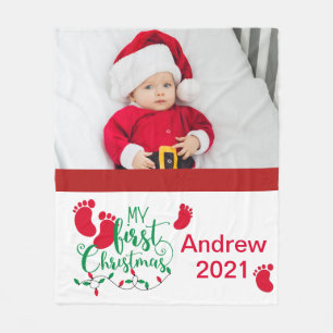 Baby's First Christmas Photo Fleece Blanket