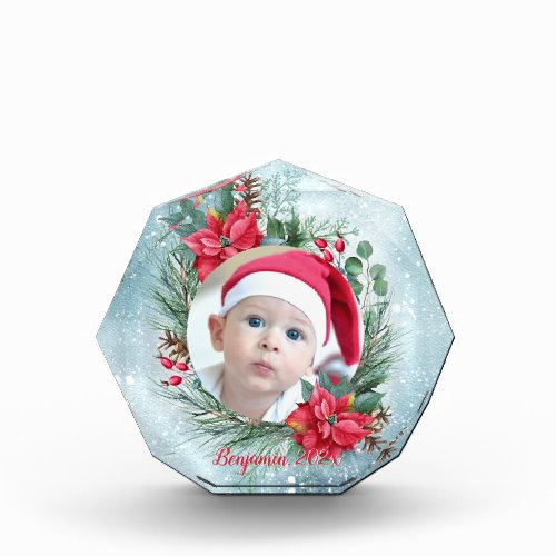 Babys first Christmas photo floral wreath