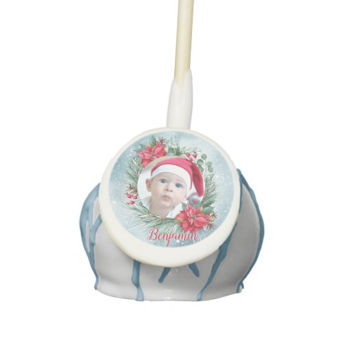 Babys first Christmas photo floral wreath Cake Pops