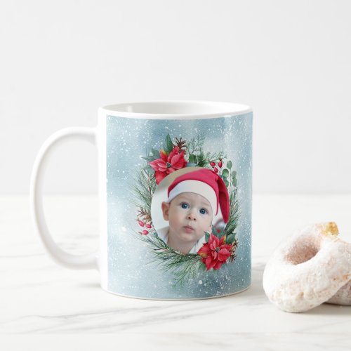 Babys first Christmas photo floral wreath Coffee Mug
