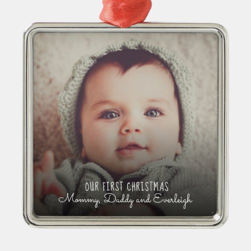 Babys First Christmas Photo For Mom Dad   Metal Ornament
