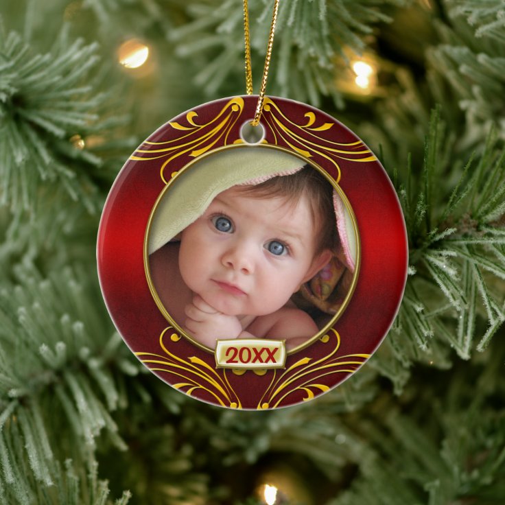 Baby's First Christmas Photo Frame Ceramic Ornament | Zazzle