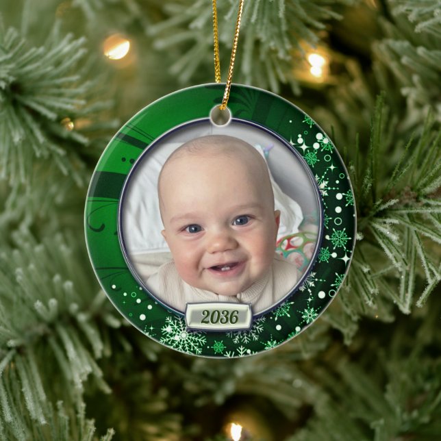 Baby's First Christmas Photo Frame  Ceramic Ornament (Tree)