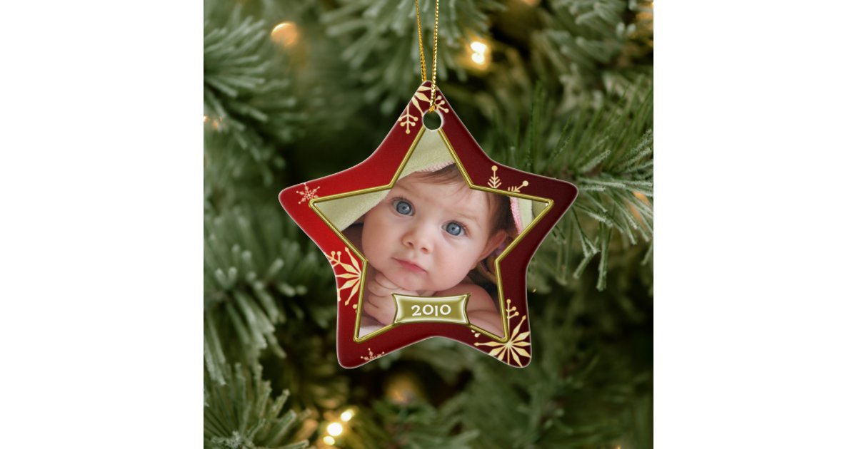 Baby's First Christmas Photo Frame Ceramic Ornament Zazzle