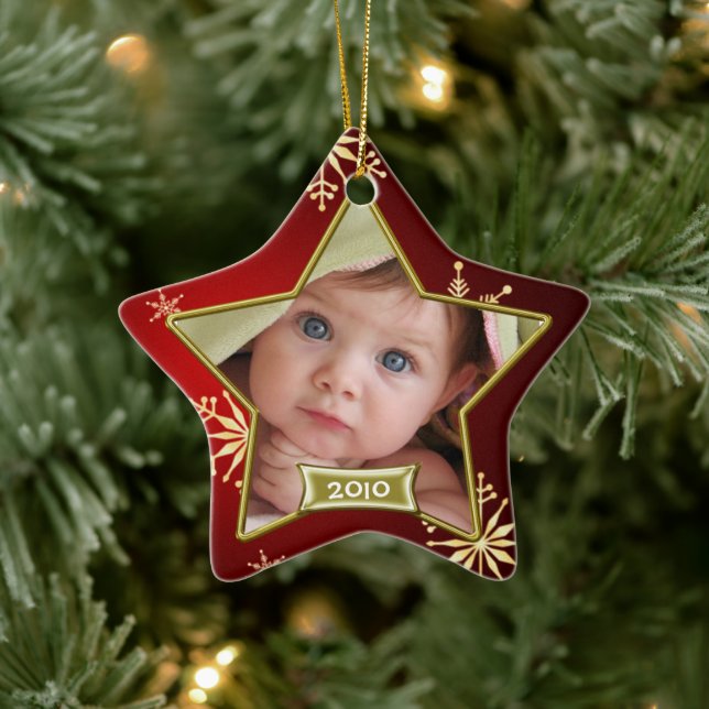 Baby's First Christmas Photo Frame Ceramic Ornament (Tree)