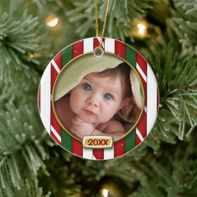 Baby's First Christmas Photo Frame Ceramic Ornament (Tree)