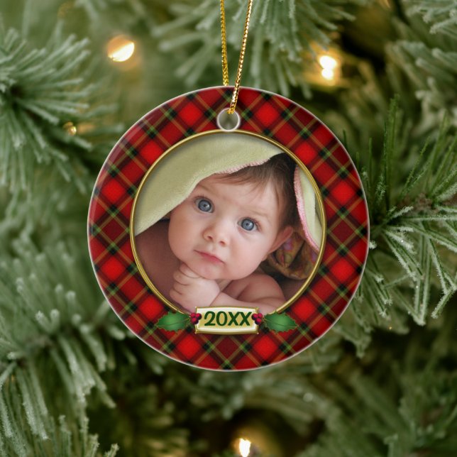 Baby's First Christmas Photo Frame Ceramic Ornament (Tree)