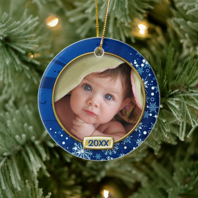 Baby's First Christmas Photo Frame Ceramic Ornament (Tree)
