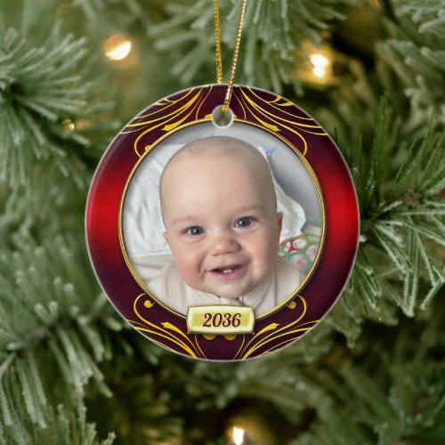 Babys First Christmas Photo Frame Ceramic Ornament