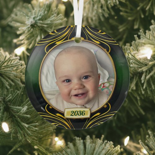 Babys First Christmas Photo Frame  Glass Ornament