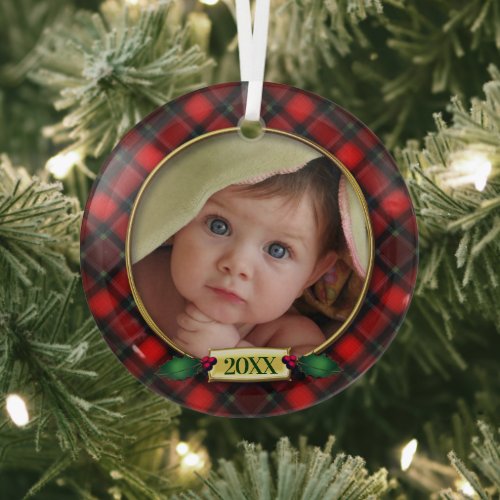 Babys First Christmas Photo Frame  Glass Ornament