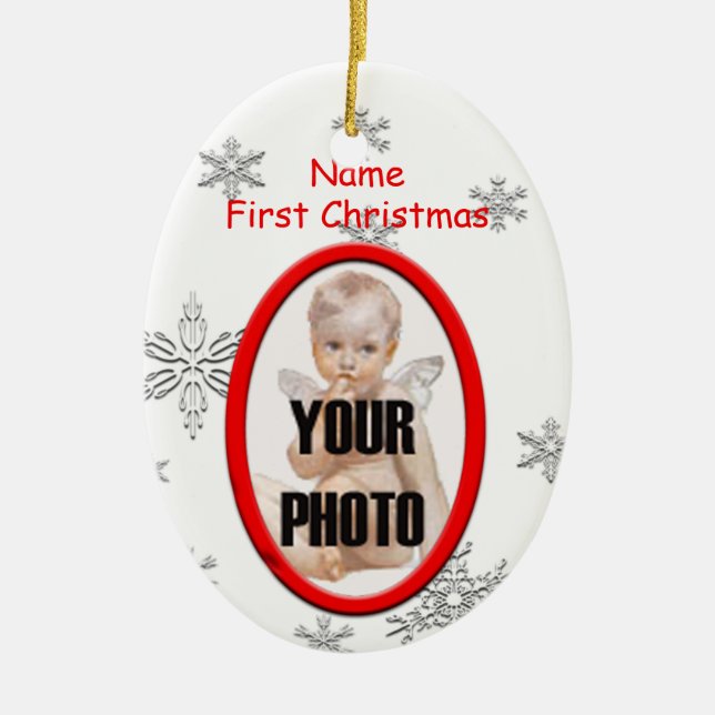 Babys First Christmas Photo Frame Ornament (Front)