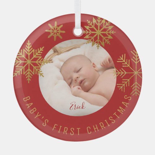 Babys First Christmas Photo Gift Glass Ornament