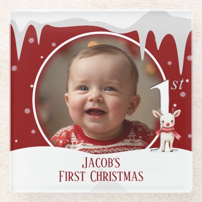 Baby's First Christmas Photo  Glass Coaster (Front)