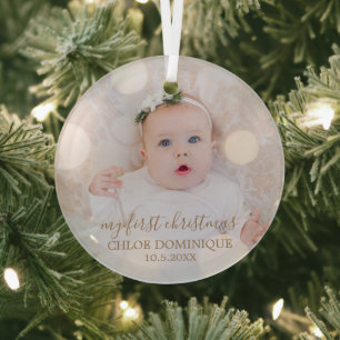Baby's First Christmas Photo Glass Ornament