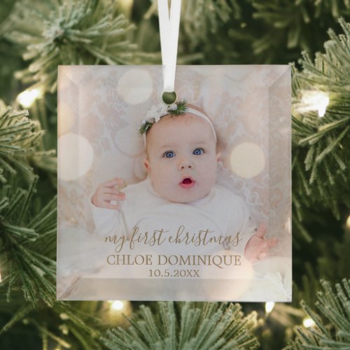 Babys First Christmas Photo Glass Ornament