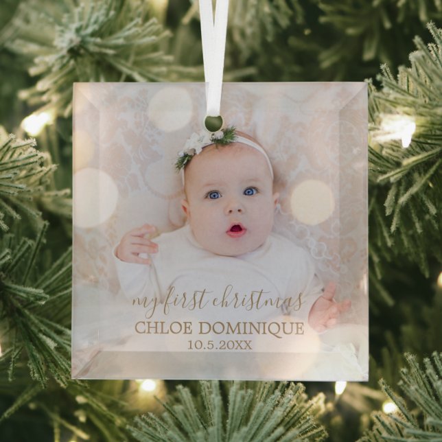 Baby's First Christmas Photo Glass Ornament (Insitu)