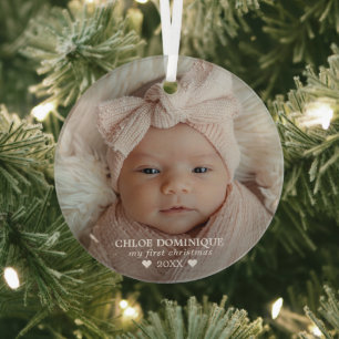 Baby's First Christmas Photo Glass Ornament