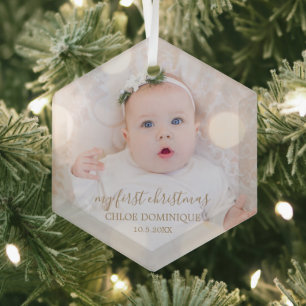 Baby's First Christmas Photo Glass Ornament