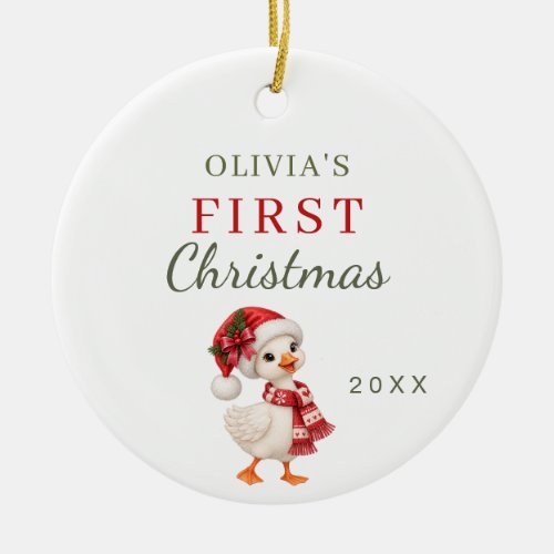 Baby's First Christmas photo Goose Ceramic Ornament