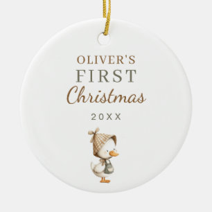 Baby's First Christmas Photo Goose Neutral Ceramic Ornament