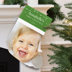 Baby's First Christmas Photo Green Small Christmas Stocking