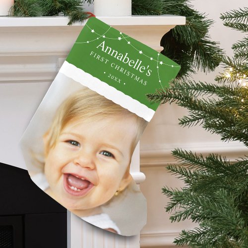 Babys First Christmas Photo Green Small Christmas Stocking