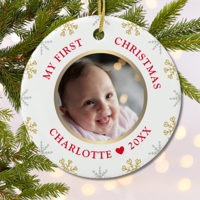 Baby's First Christmas Photo Holiday Ceramic Ornament (Creator Uploaded)