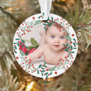 Baby's first christmas photo holiday cherry ornament
