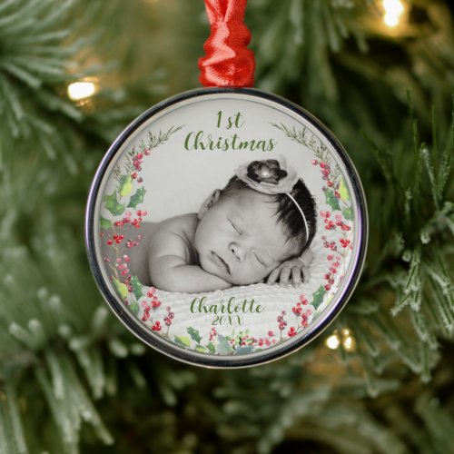 Babys First Christmas Photo Keepsake Metal Ornament