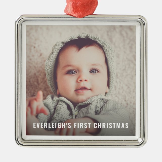 Baby's First Christmas Photo Keepsake Metal Ornament (Front)