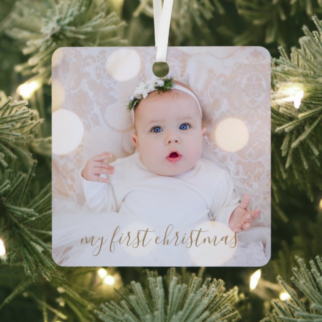 Baby's First Christmas Photo Metal Ornament (Insitu)