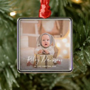 Baby's First Christmas Photo Metal Ornament