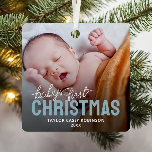 Babys First Christmas Photo Metal Ornament