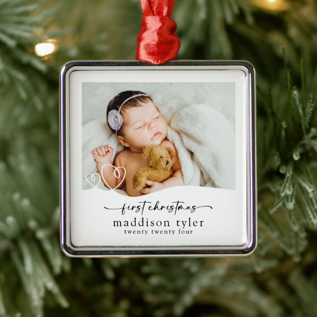 Baby's First Christmas Photo  Metal Ornament (Tree)