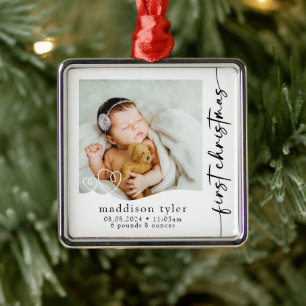 Baby's First Christmas Photo Metal Ornament