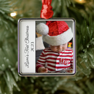 Baby's First Christmas Photo Metal Ornament