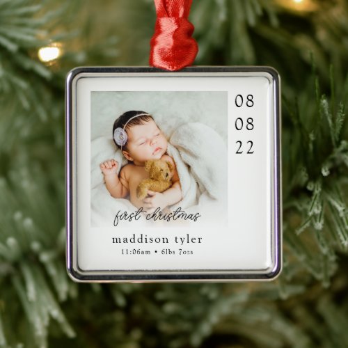 Babys First Christmas Photo Metal Ornament